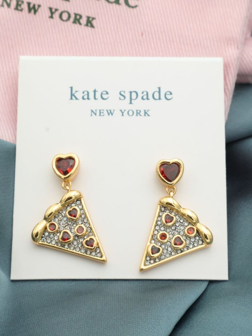 Kate Spade Pizza My Heart Gold Multicolor Earrings NEW Perfect condition